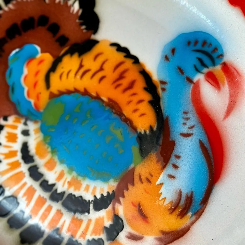 Retro Enameled Metal Colorful Turkey Design Platter for Summer or Holiday